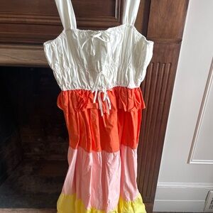 English Factory Color Blocked Shirred Elastic Waist Skirt Long Sleeveless Medium